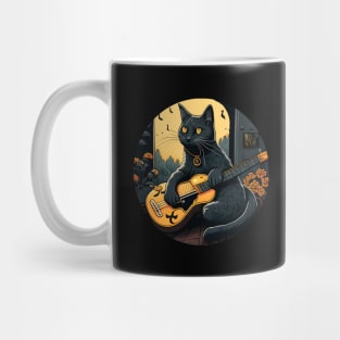 Alone Cool Black Cat Playing Guitar Bass - Love Cats Mug